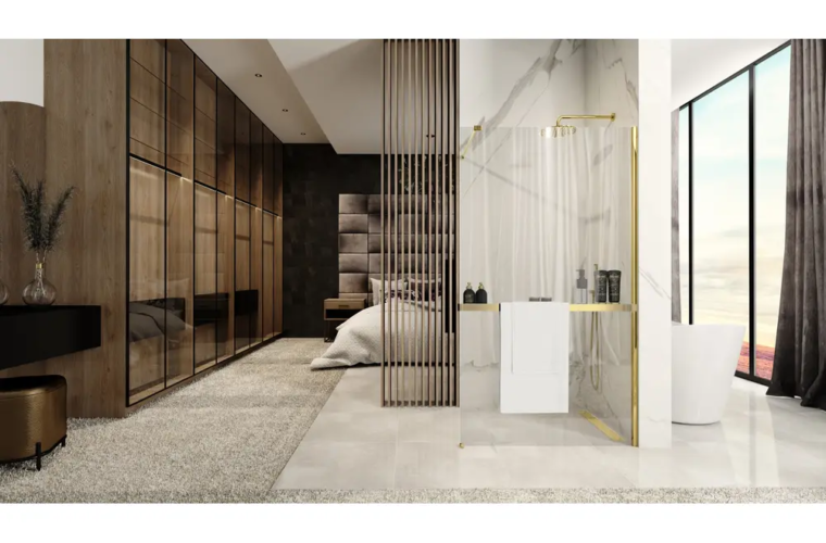 nowoczesna łazienka ze ścianką prysznicową